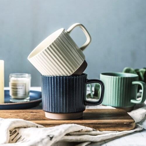 Creative Design Ceramic Coffee Mugs 250ml Verticle Pattern Pure Colour Nordic Water Cups for Office and Home