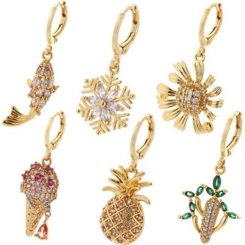 Flower and FishCute Charms Jewelry Making Gold Pendant Charms Diy Earrings Necklace Bracelet Dangle Charms Copper Cubic Zircon