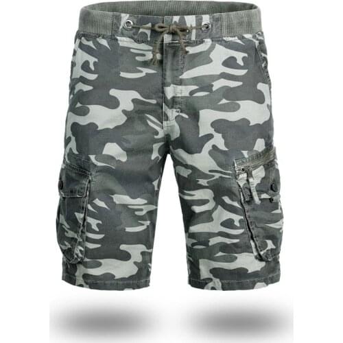 Mens Outdoor Loose Multi-Pocket Cotton Camouflage Shorts With Automatic Waist Adjustment