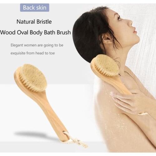 Soft Body Brush Natural Bristle Oval Skin Body Bamboo Bath Brush Handle SPA Shower Massage Exfoliate Scrubber Brushes