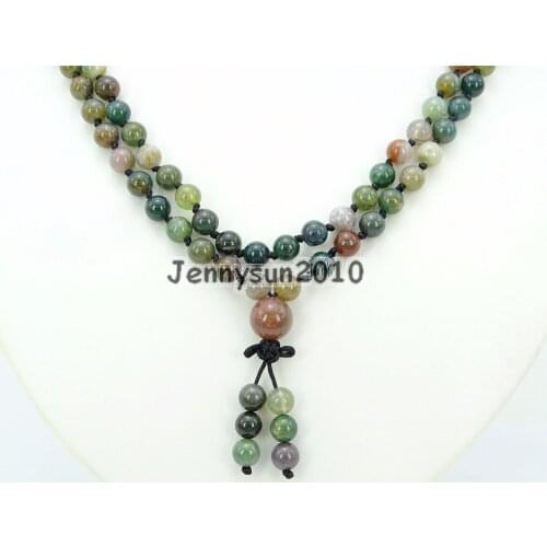 Natural Indian Ag-ate 6mm Gems Stone Buddhist 108 Beads Prayer Mala Knot Necklace Multi-Purpose 5Strands/Pack