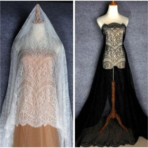 New fashion off white/black eyelash wedding dress/evening dress lace fabric 150cm*3meter