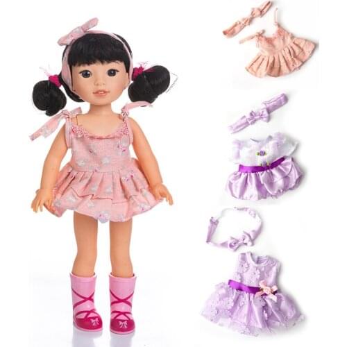 Clothes For Doll Fit 14.5 INCH Toy New Born Doll And American Doll Accessories Headband And Sequin Dress