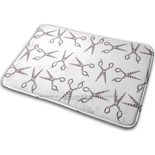 ? barber Pole Scissors Pattern Vintage Haircut Trendy Stripes Mat Rug Carpet Anti - Slip Bedroom Entrance Door Mat Hairstylist
