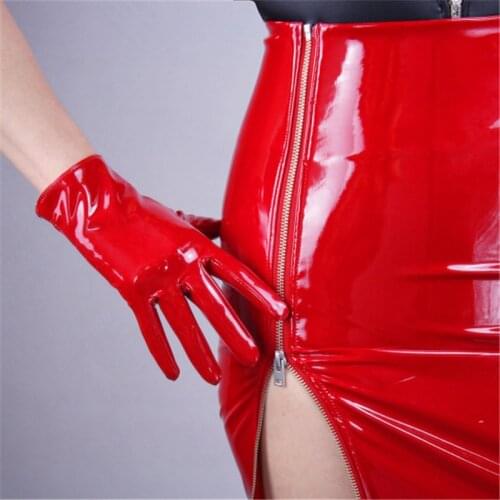 21cm Patent Leather Gloves Bright Red Black Mirror Emulation Leather Bright Leather Short Style Show Cosplay Female WPU88
