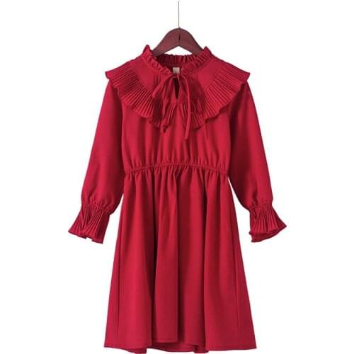 Girl Princess Dress Spring Autumn Red Bow Girls Party Dress Long Sleeve Kids Dresses For Girl 2019 Children Clothes 3-16Y