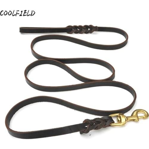 100% Cow Leather Handmade Braided Stitch Leashes Leads For Big Giant Dog Soft Solid Durable Leather Leash COOLFIELD 1.5m2m2.5m3m