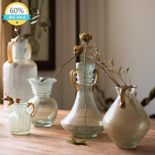 Transparent Glass Tabletop Vintage Simple Vase European Style Luxury Creative Flower Stand Small Jarrones Home Decoration AH50VS