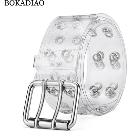 BOKADIAO Women PVC Transparent belt ladies Punk Rock Pin buckle fashion jeans Belts for men luxury waistband female high quality
