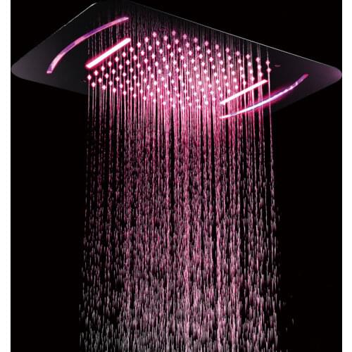 Luxury LED Light Shower Head Bathroom Spa Massage Showerheads Stainless Steel 580*380mm Embedded Ceiling Rainfall Shower Panel