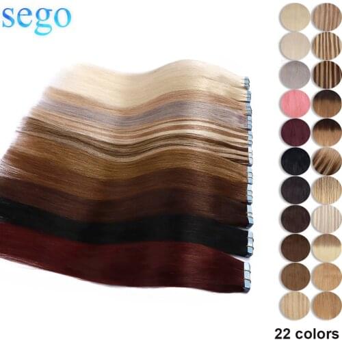 SEGO 2.5g/pc Invisible Seamless PU Skin Weft Hand Tied Tape In Adhesives Machine Remy Human Hair Extensions Natural Hair 22color
