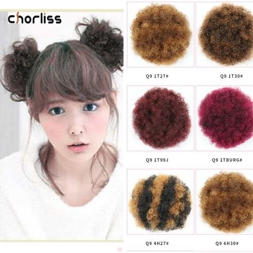 Chorliss Synthetic Hair Bun Short Kinky Pony Tail Hair Pieces Brown Short Curly Puff Drawstring Ponytail Short Curly Chignon On