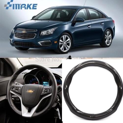 SmRKE Car Accessories For Chevrolet Cruze Black Carbon Fiber Leather Steering Wheel Cover Sport Racing Car Styling