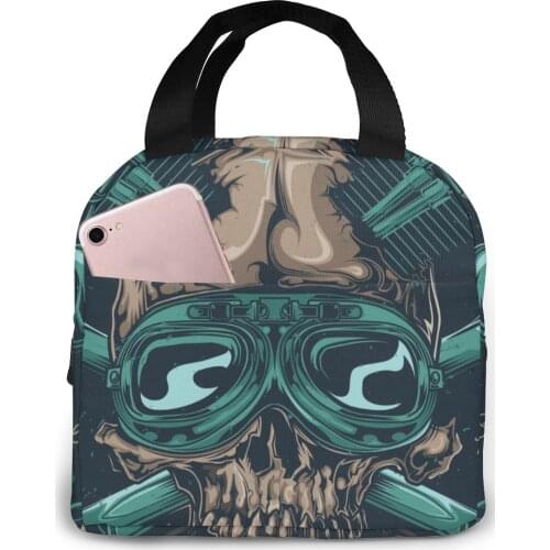 Lunch Bag Mechanic Skull Thermal Insulated Lunch Box Tote Cooler Bag Bento Pouch Lunch Container Food Storage Bag