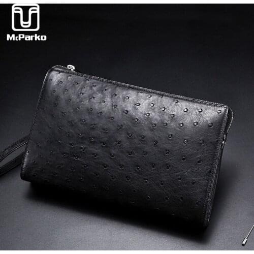 McParko Luxury Ostrich Clutch Bag Wallet Genuine Leather Day Clutches For Men Handy Wallet Genuine Ostrich Leather Handbag Businessman Gift
