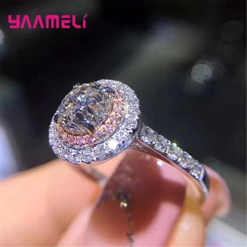 Sparkling Big Round AAA CZ Ring Crystal Classic 925 Sterling Silver Wedding Jewelry Female Engagement Rings for Women Party Gift