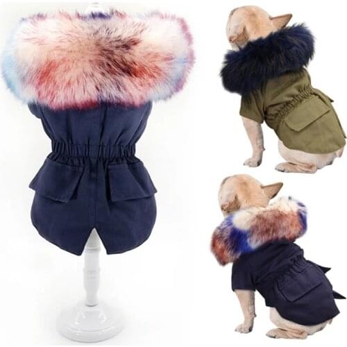 Army Green Warm Winter Dog Clothes Luxury Fur Dog Coat Hoodies for Small Medium Dog Windproof Pet Clothing Lined Puppy Jacket