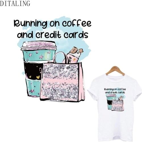Fashion Girl Coffee Patch On Clothes Pink Women Iron On Transfer DIY Washable T-Shirt Stickers Clothing Thermoadhesive Patches