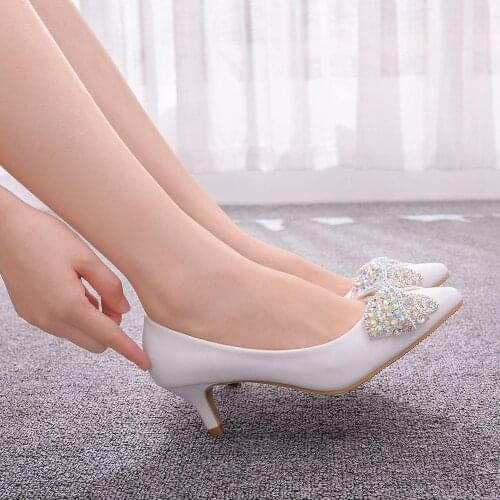 5 Cm Large Size High Heels Butterfly-Knot Rhinestone Single Shoes Wedding Shoes 2019 Autumn New Elegant Sweet Womens Shoes 42,43