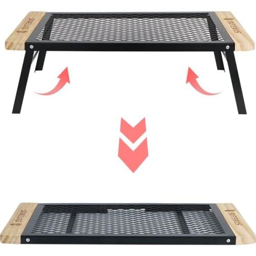 Outdoor Folding Mesh Table Camping Iron Folding Table Portable Travel Grill Camping Shelving Mesh Table with Board Both Sides