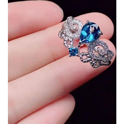 Vintage Silver Topaz Ring for Party 6*8mm Natural Light Blue Topaz Silver Ring 925 Silver Topaz Jewelry