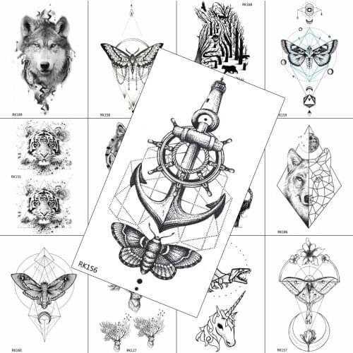 3D Viking Fake Temporary Tattoos Black Moth Sticker for Men Dot pattern Waterproof Tattoo Paste Geometric Body Art Arm Tatoos