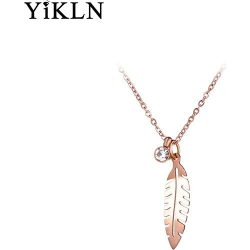 YiKLN Mosaic Cubic Zirconia Leaves Love Choker Pendant Necklaces Jewelry Rose Gold Color Wedding Necklace For Women YN17042