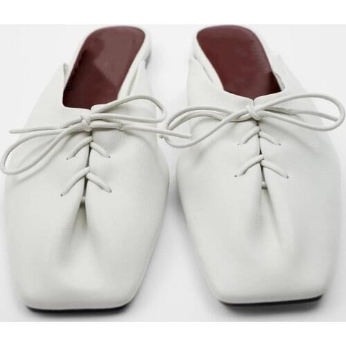 Zar a Woman 2021 Flat Shoes Spring Summer New Sexy Fashion White Bow Square Toe Flat-Heeled Muller Sandals For Women Plus Size