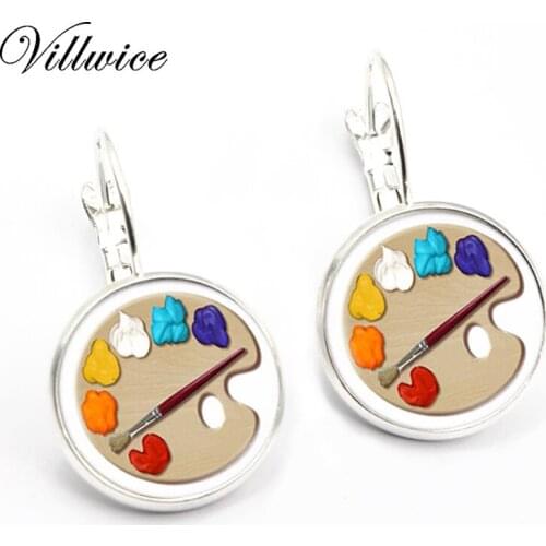Color Palette Photo Glass Cabochon silver color Earrings Cute Glass Earrings For Women Fashion Jewelry