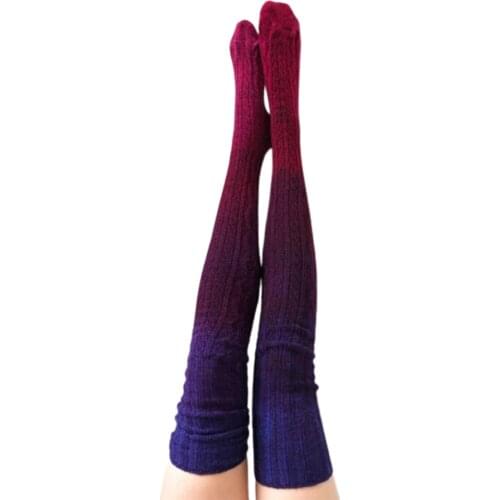 Ladies Knitted Socks Gradient Color Long Tube Socks Woolen Stocking for Women Cable Knit Winter Warm Stockings