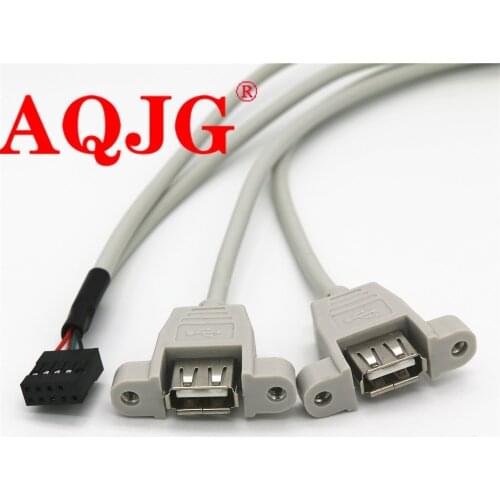 1-10pcs 30cm Motherboard Internal 9pin Pitch 2.54mm to Dual Port USB 2.0 A Female Screw Lock Panel Mount Cable