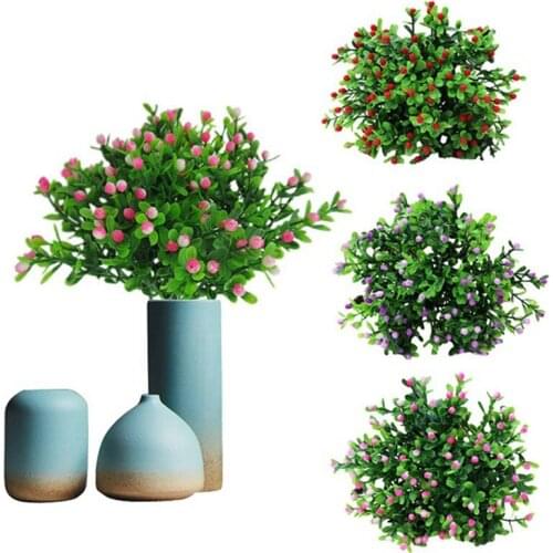 1 Pcs 22cm Mini Simulation Fake Flower Single Milan Artificial Flowers Green Plant Potted For Party Wedding Home Decorations