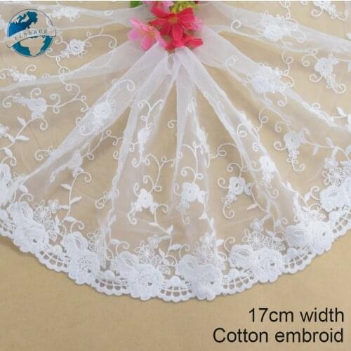 17cm White Cotton Lace Embroidery French Lace Ribbon Fabric Guipure Diy Trims Warp Knitting Sewing Accessories Doll Dress#4232