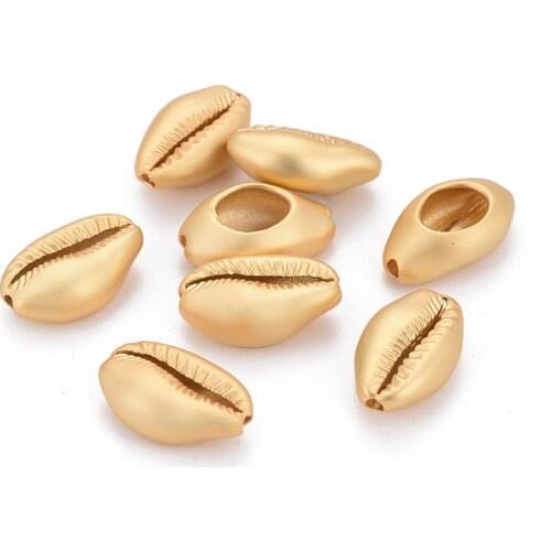 20pcs Matte Gold Brass Cowrie Shell Beads Bracelet Necklace Jewelry Accessories Decor 16.5x10x6mm, Hole: 1.8mm
