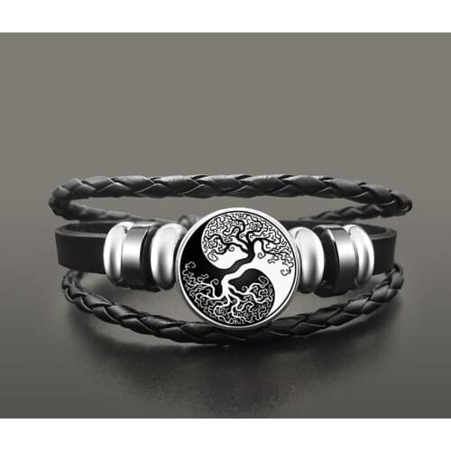2020 Tree of life mens and womens punk leather knitting bracelet tree of life charm bracelet fashion protect family gift
