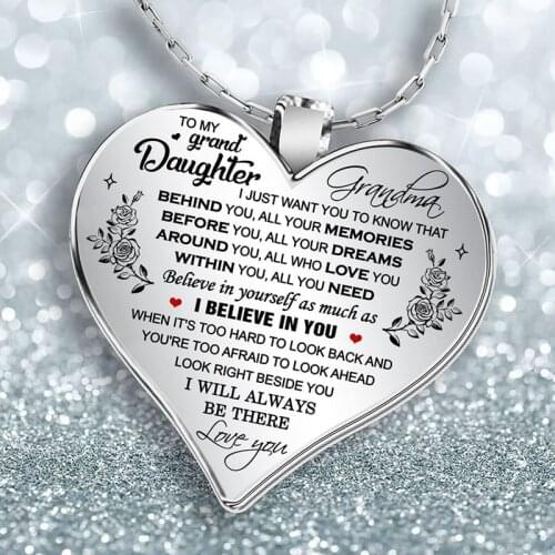2020 Trendy Inspirational Letter Women Necklace Silver Color To My Granddaughter Heart Necklaces Love Gifts From Grandma