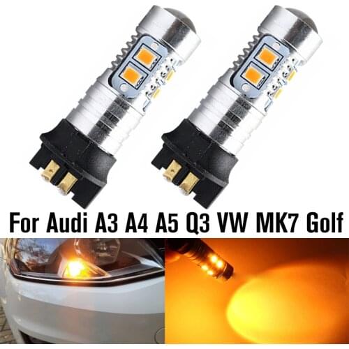 2x PW24W LED Amber Yellow Error Free PWY24W LED Bulbs For Audi A3 A4 A5 Q3 VW MK7 Golf CC Ford Fusion Front Turn Signal Lights