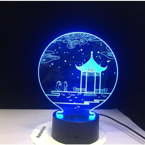 Ancient Pavilion 3D Lamp Table Lamp 7 Colors Changing Desk Lamp 3d Lamp Novelty Led Night Lights pavilion cabinet council