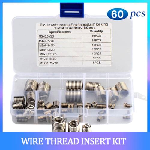 60PCS Stainless Steel Helicoil Thread Repair Insert Kit M3 M4 M5 M6 M8 M10 Rivet Nut Metric Coarse Thread Protective Sleeve Set