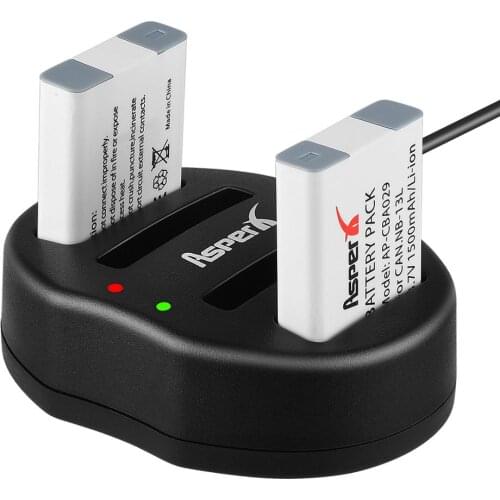 2Pcs NB-13L 1500mAh NB 13L NB13L Batteries + Dual USB Charger for Canon PowerShot G5X G5 X G7 X Mark II G7X G9 X G9X SX720 HS