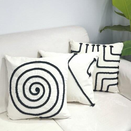 Boho Home Decoration Rainbow Cushion Cover Black Stripe Pillow Cover Rope Embroidery Pink 45x45cm For Living Room Bed Room