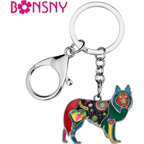 Bonsny Enamel Alloy Rhinestone Shepherd Key Chains Standing Dog Key Rings Animal Jewelry For Women Girl Teens Charm Decorations