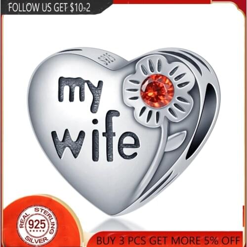 NEW 100% 925 Sterling Silver My Wife Heart Beads Charms Fit Original Pandora Bracelets Bangle Make DIY For Women Jewelry Gift