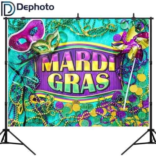 Dephoto Mardi Gras Photo Backdrop Masquerade Carnival Coins Background Adults Make Up Party Photography Decoration Studio Prop