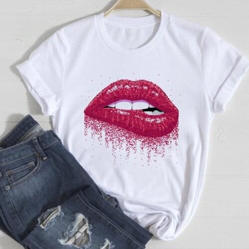 T-shirts Women Sexy Lips Fashion 90s Trend 2021 Summer Clothes Graphic Tshirt Top Lady Print Female Tee Polyester T-Shirt
