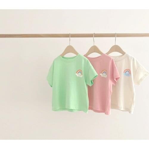 Koodykids Baby Grils Boys Short Sleeve T-Shirt Summer Toddlers Boys Girls Rainbow Printed Soft Tees Simple Rainbwo Bodysuits