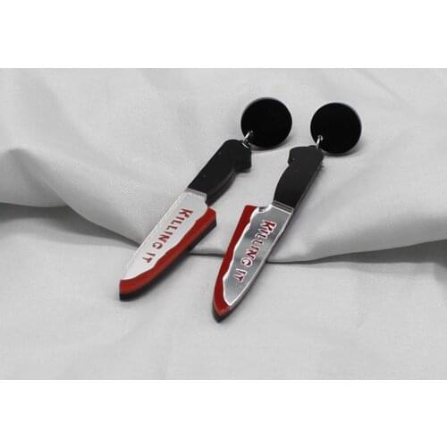 Creative Christmas Funny and Bloody Horror kill it letter Knife Acrylic Earrings Fashionable Exaggerated Halloween Jewelry