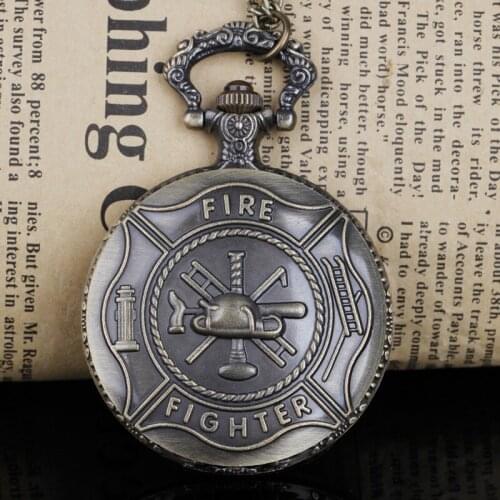 Fire Fighter Quartz Pocket Watch Bronze Steampunk Firefighter Men Women Pendant Gift Necklace