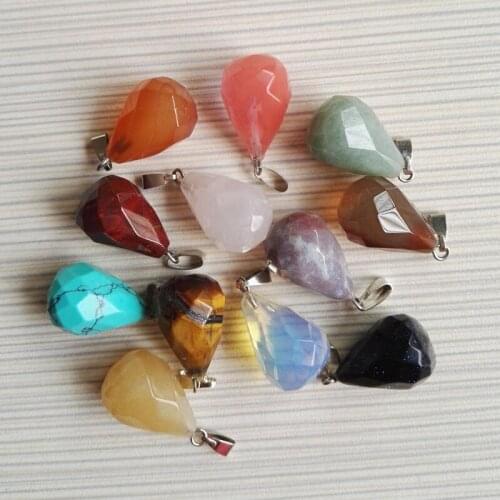 Wholesale Fahsion assorted Natural Stone Pendants Charms Water Drop rhombus pendule For jewelry making 12pcs/Lot Free