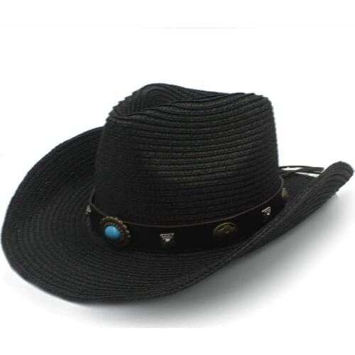 Men Straw Western Cowboy Hat Roll Up Brim Gentleman Sombrero Hombre Jazz Hat